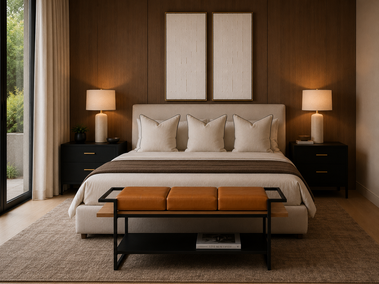 the AMARI bed end bench in a styled room setting