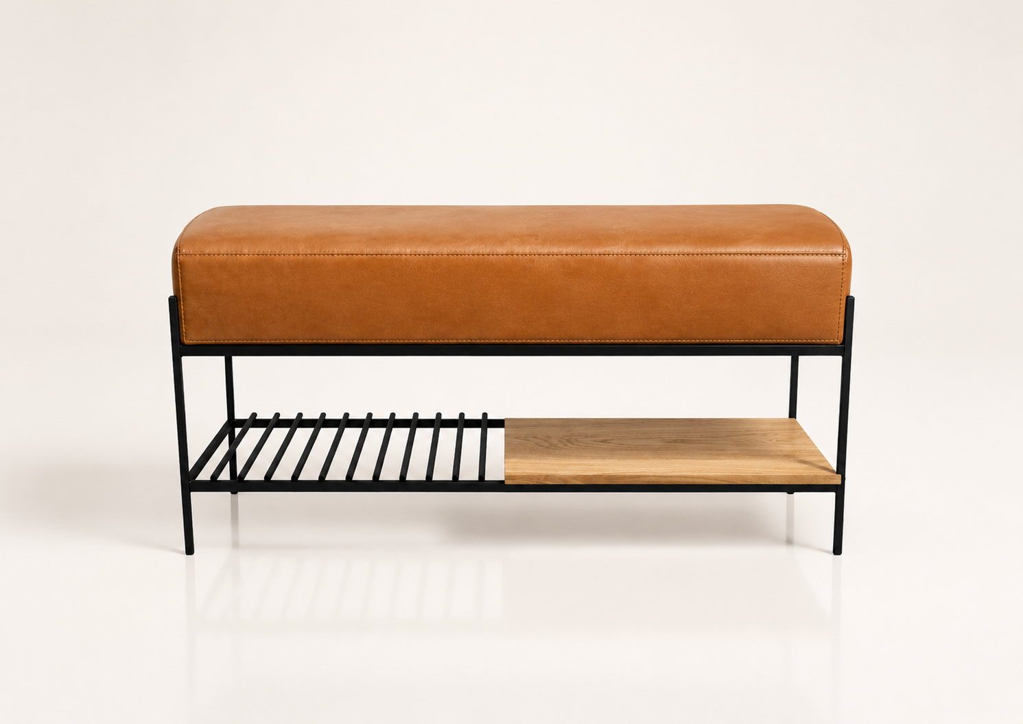 the KELLY bed end bench in dark tan brown full-grain leather (HONEY SAND)