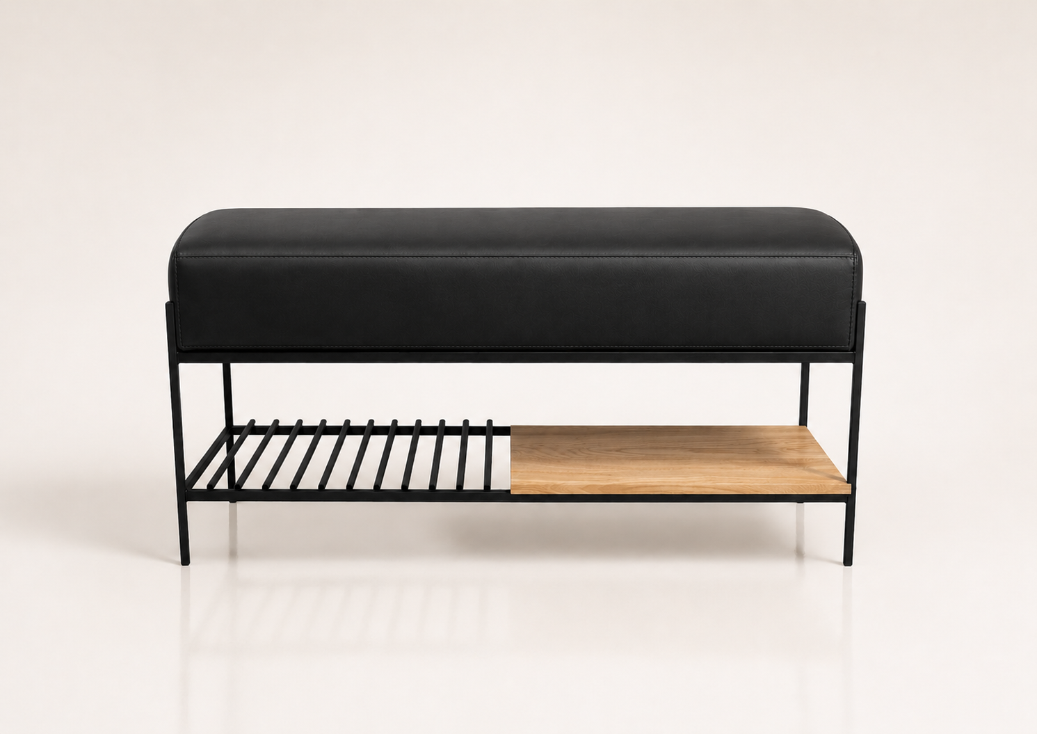 the KELLY bed end bench in black full-grain leather (BLACK RAIN)