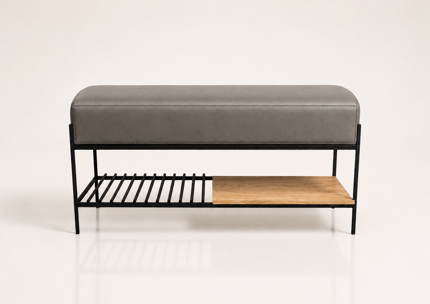 the KELLY bed end bench in grey full-grain leather (QUIET STORM)