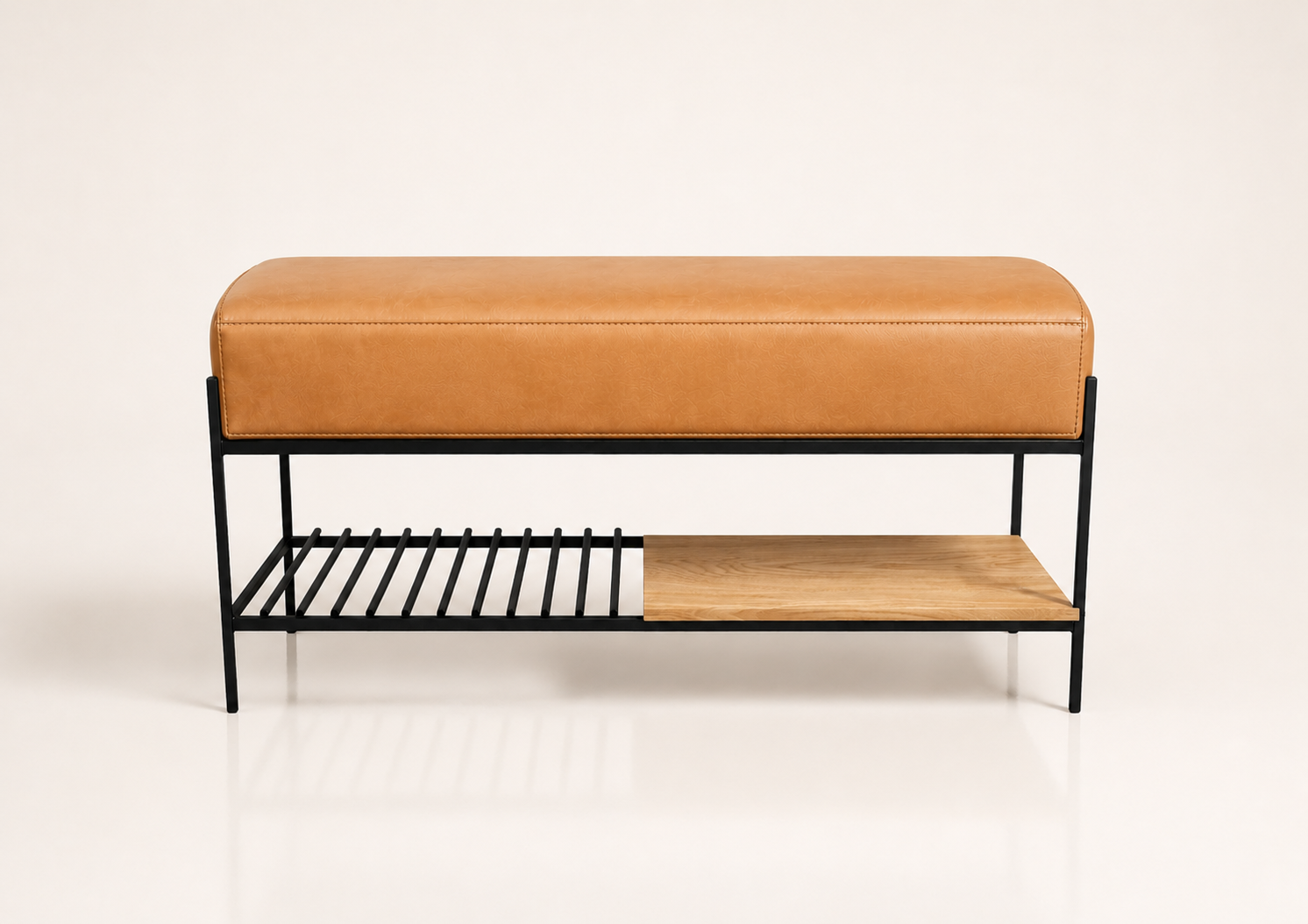 the KELLY bed end bench in soft caramel tan full-grain leather (SAVANNAH DREAM)