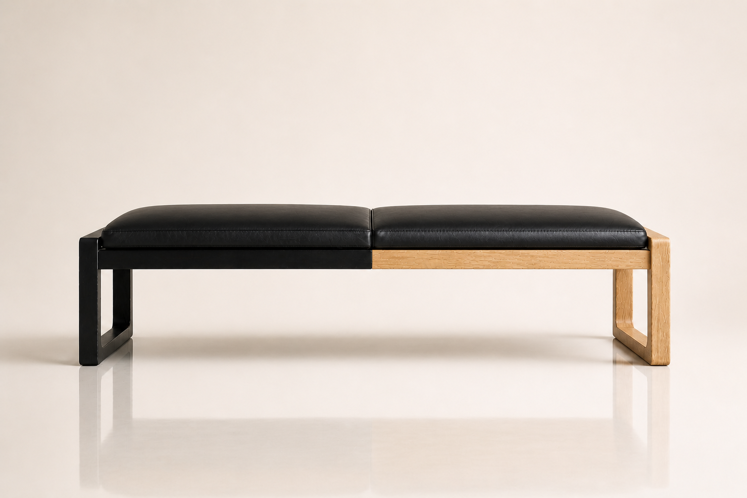 the MJ bed end bench in black full-grain leather (BLACK RAIN)