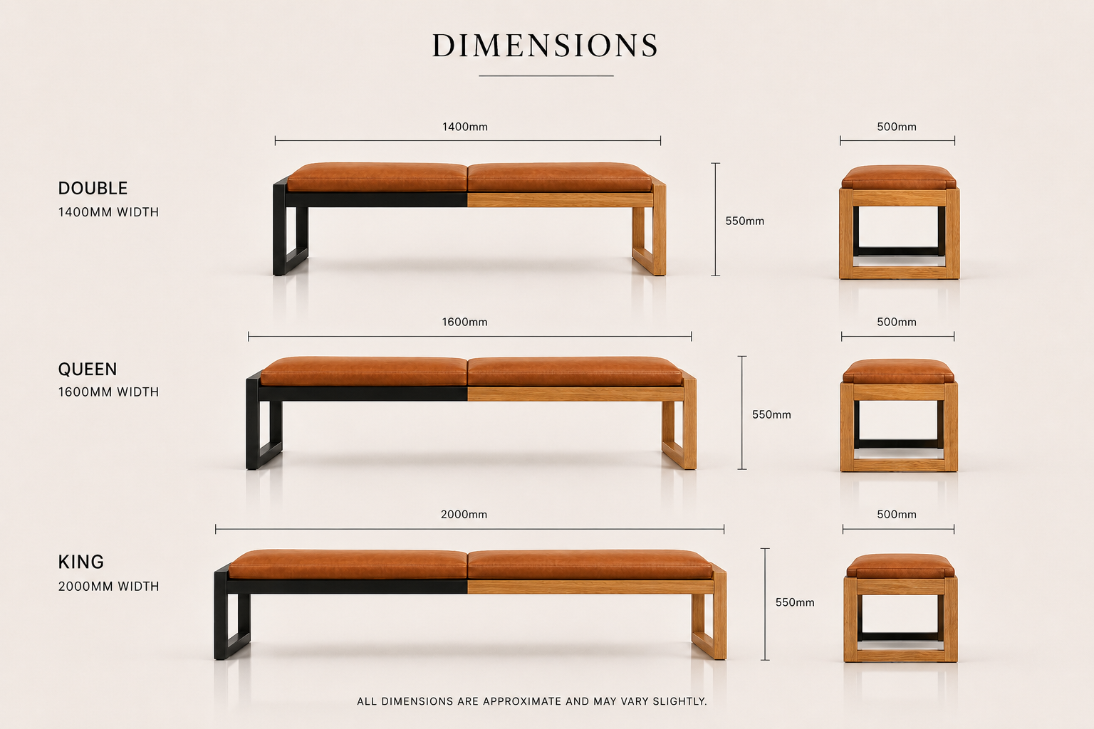 the MJ bed end bench dimensions diagram