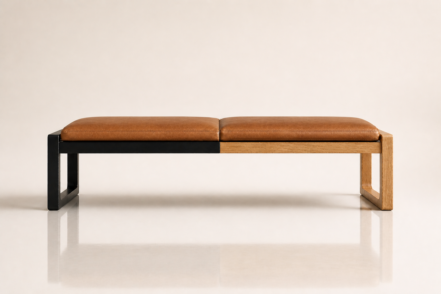 the MJ bed end bench in dark tan brown full-grain leather (HONEY SAND)