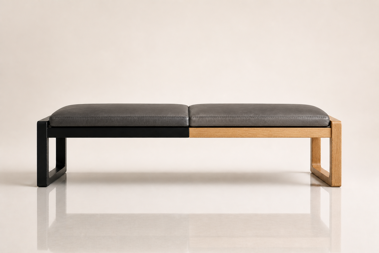 the MJ bed end bench in grey full-grain leather (QUIET STORM)