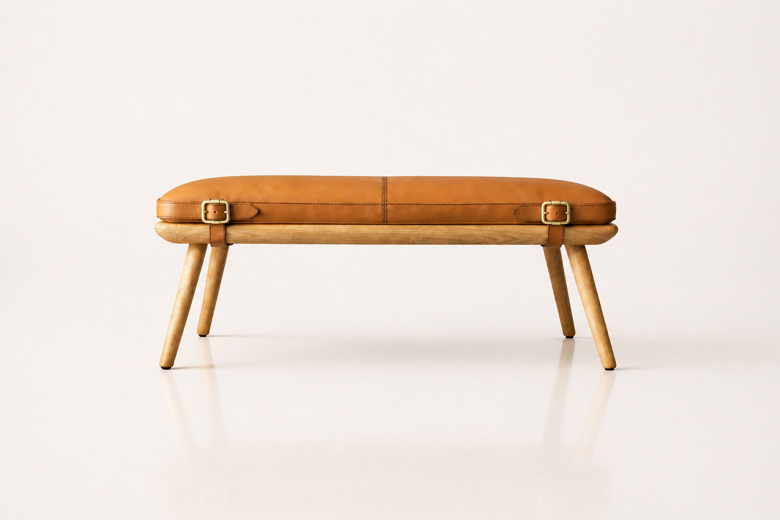 the WIAN bed end bench in dark tan brown full-grain leather (HONEY SAND)