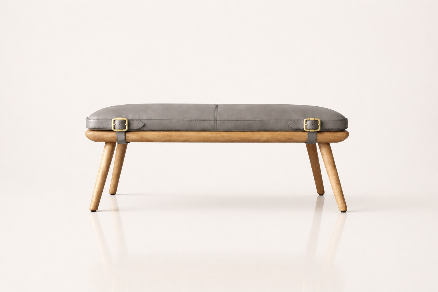 the WIAN bed end bench in grey full-grain leather (QUIET STORM)