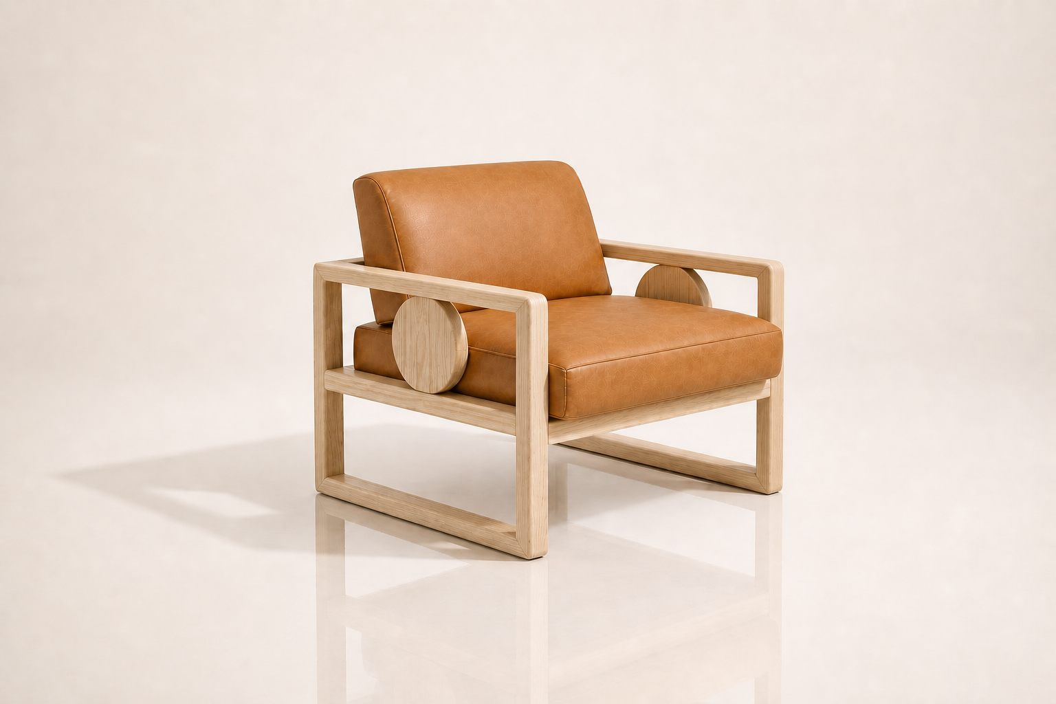the ANDELENE occasional chair in dark tan brown full-grain leather (HONEY SAND)