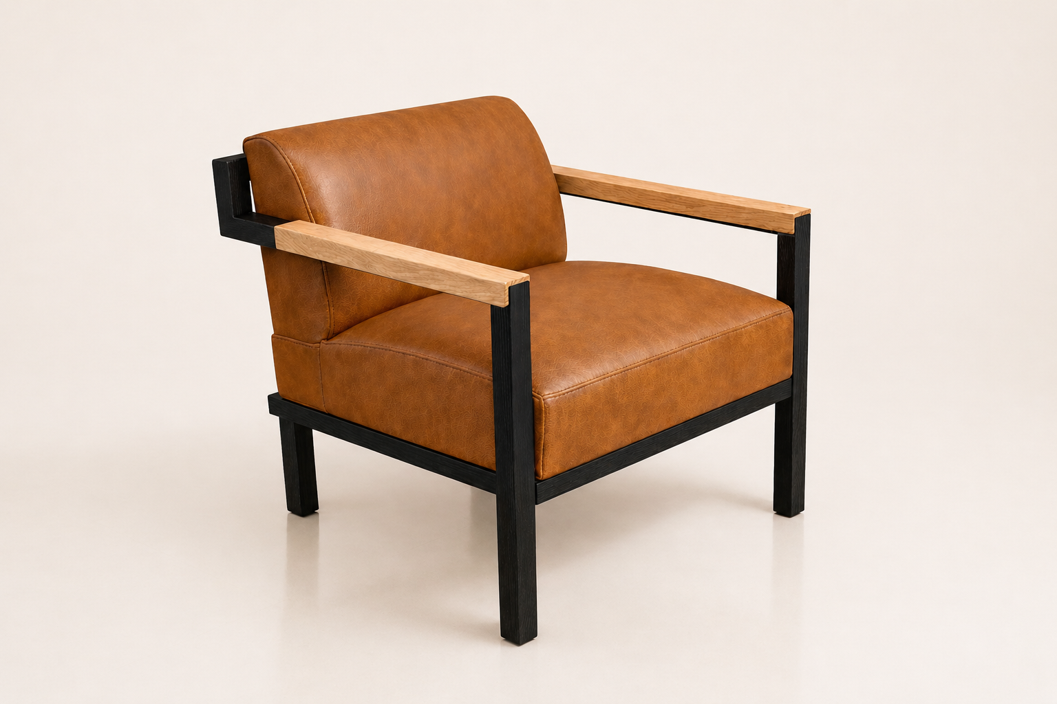 the BARRY occasional chair in dark tan brown full-grain leather (HONEY SAND)