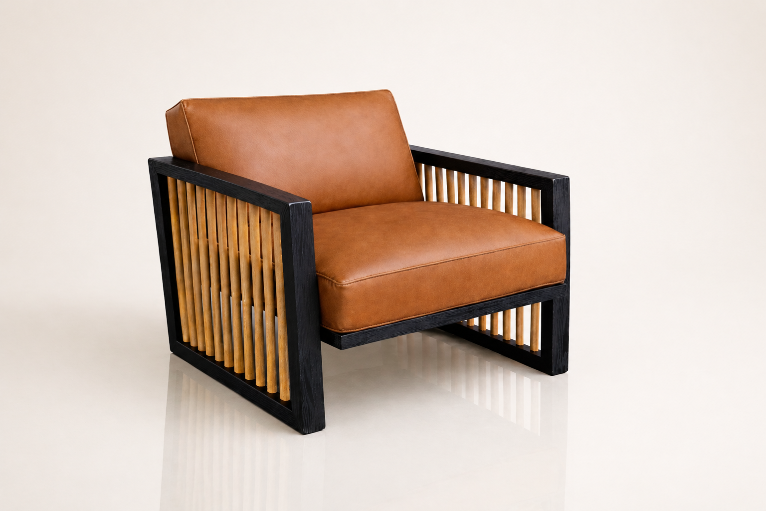the JONATHAN occasional chair in dark tan brown full-grain leather (HONEY SAND)