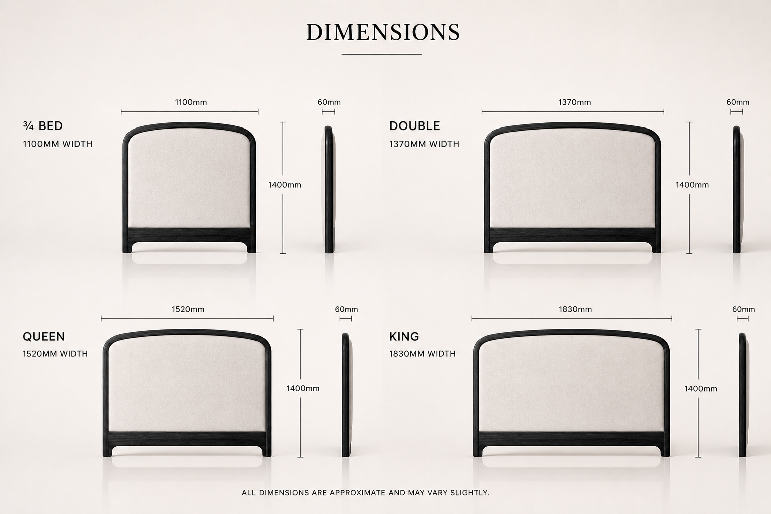 the KELLY headboard dimensions diagram