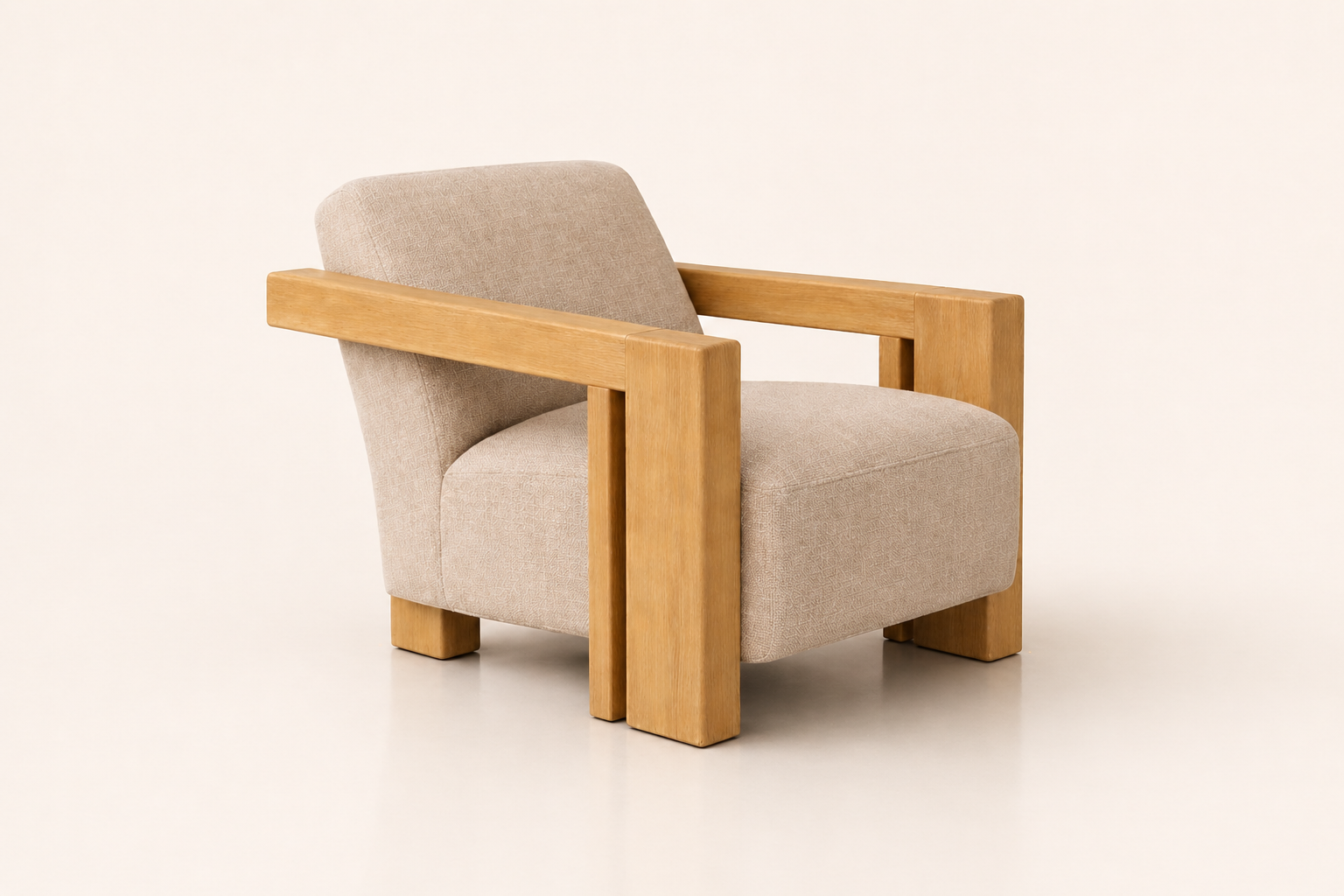 the LINDA occasional chair in warm darker cream fabric (MOON MIST)