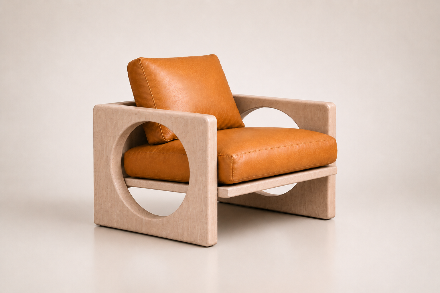 the MARIA occasional chair in dark tan brown full-grain leather (HONEY SAND)