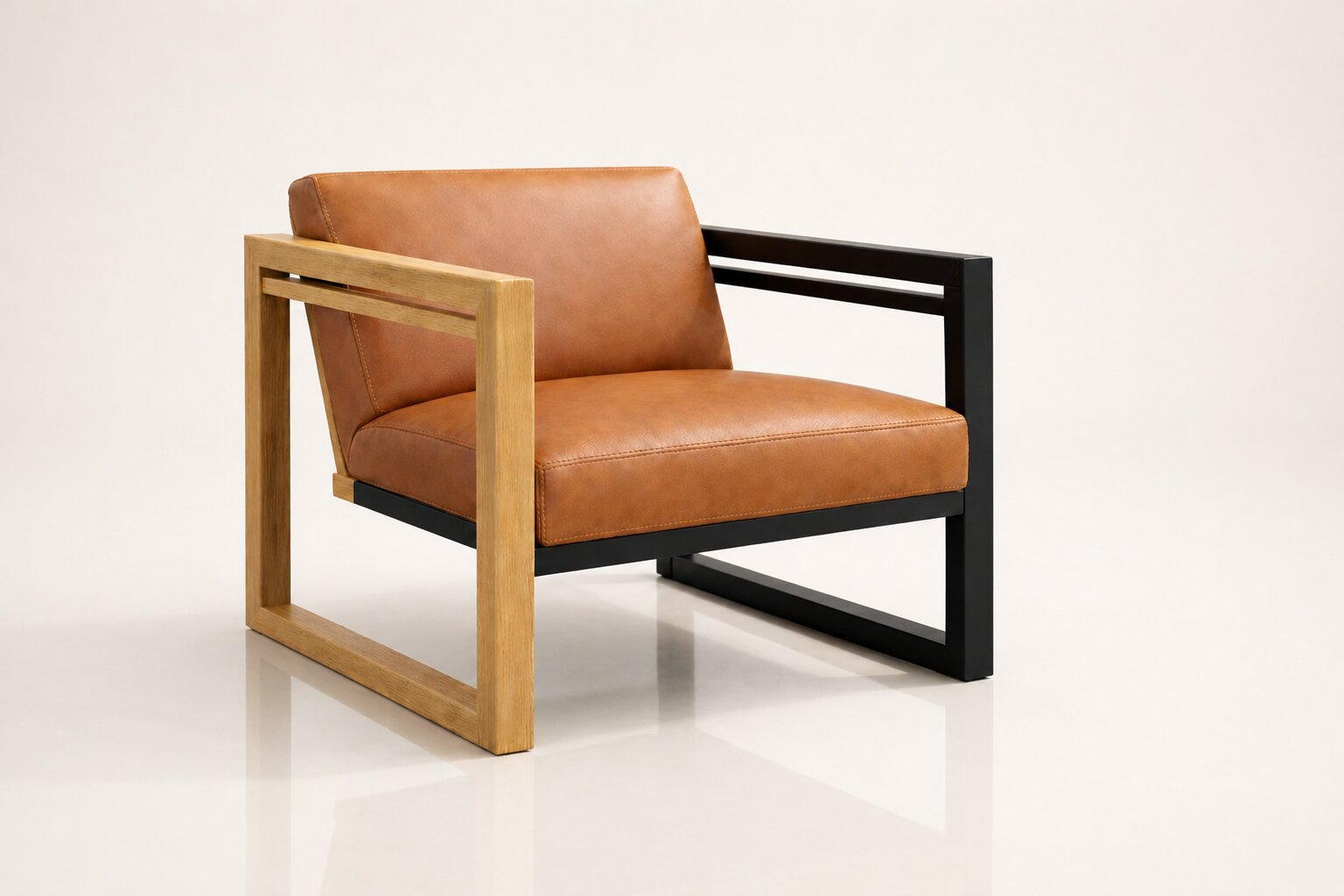 the MJ occasional chair in dark tan brown full-grain leather (HONEY SAND)