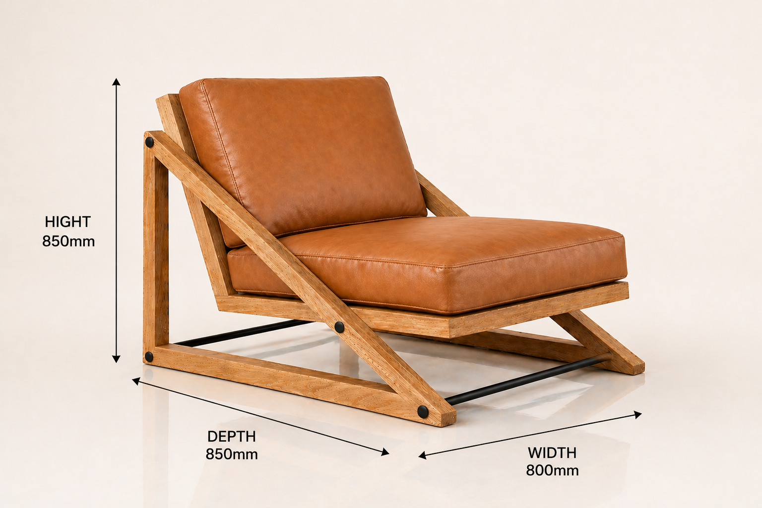 the RUAAN occasional chair dimensions diagram