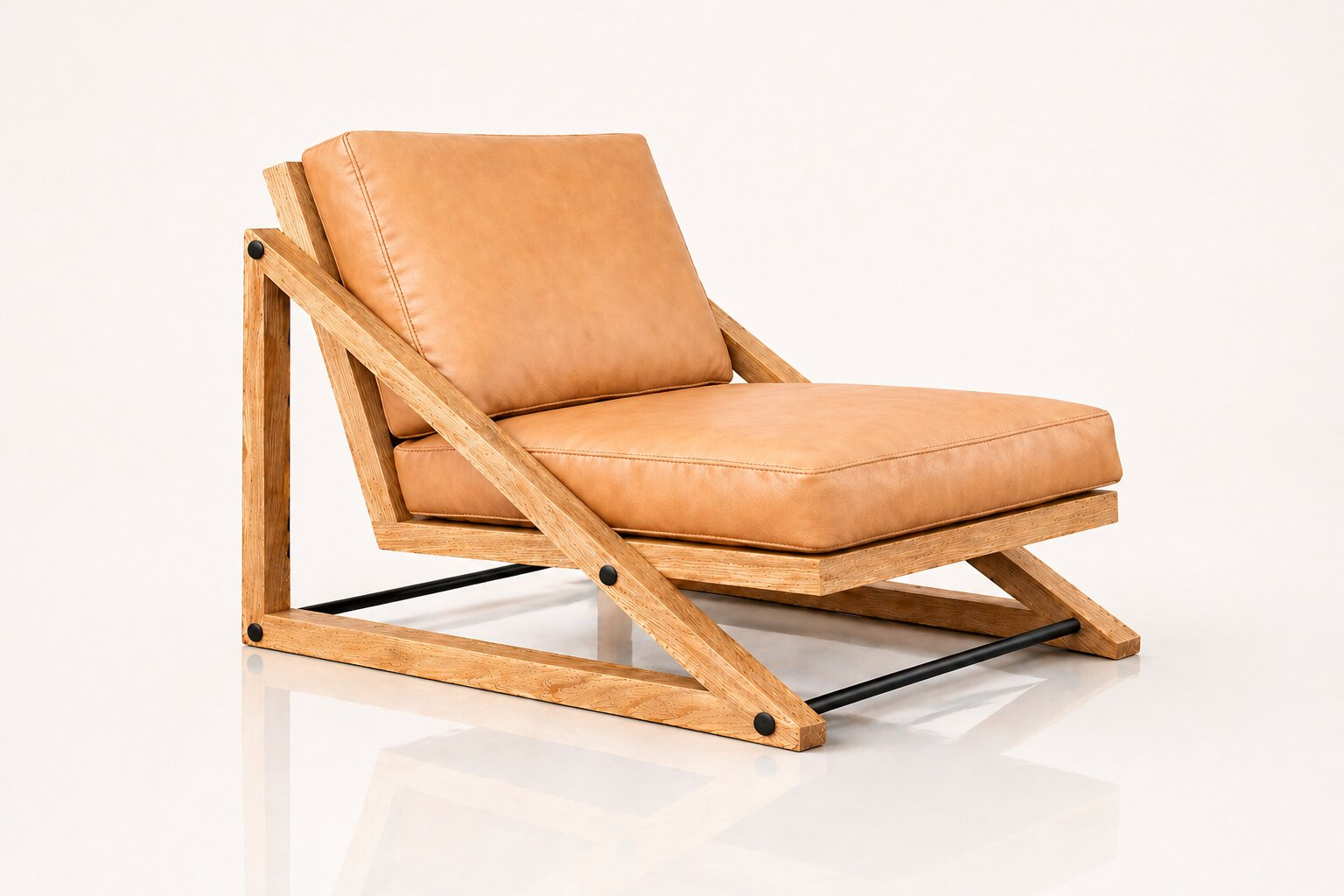 the RUAAN occasional chair in dark tan brown full-grain leather (HONEY SAND)