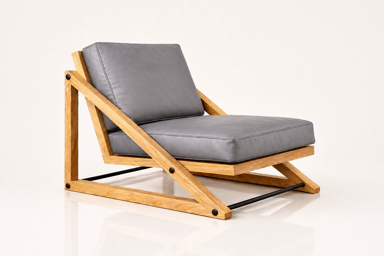 the RUAAN occasional chair in grey full-grain leather (QUIET STORM)