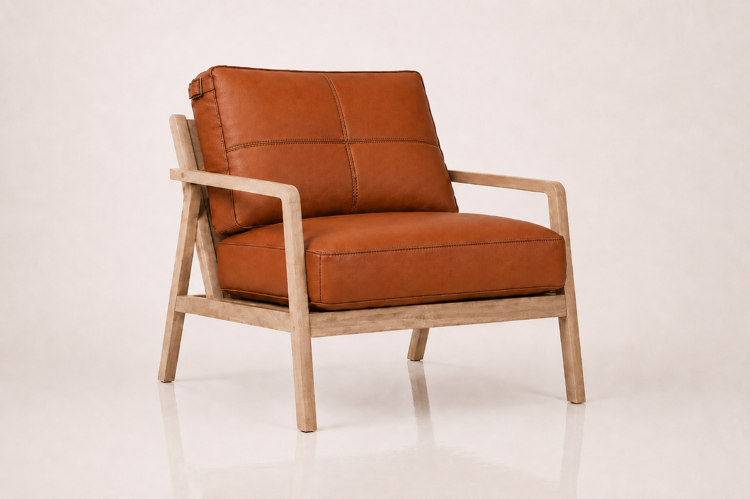the WIAN occasional chair in dark tan brown full-grain leather (HONEY SAND)