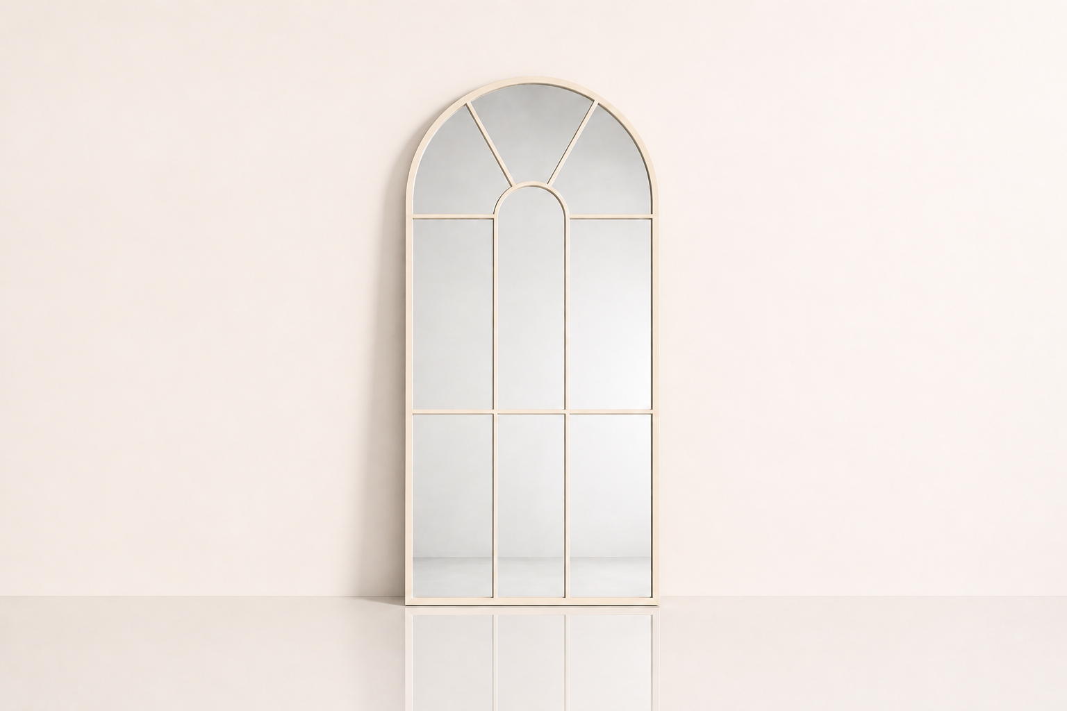 the MARILI mirror in ivory cream off-white powder-coated steel (TUSK)