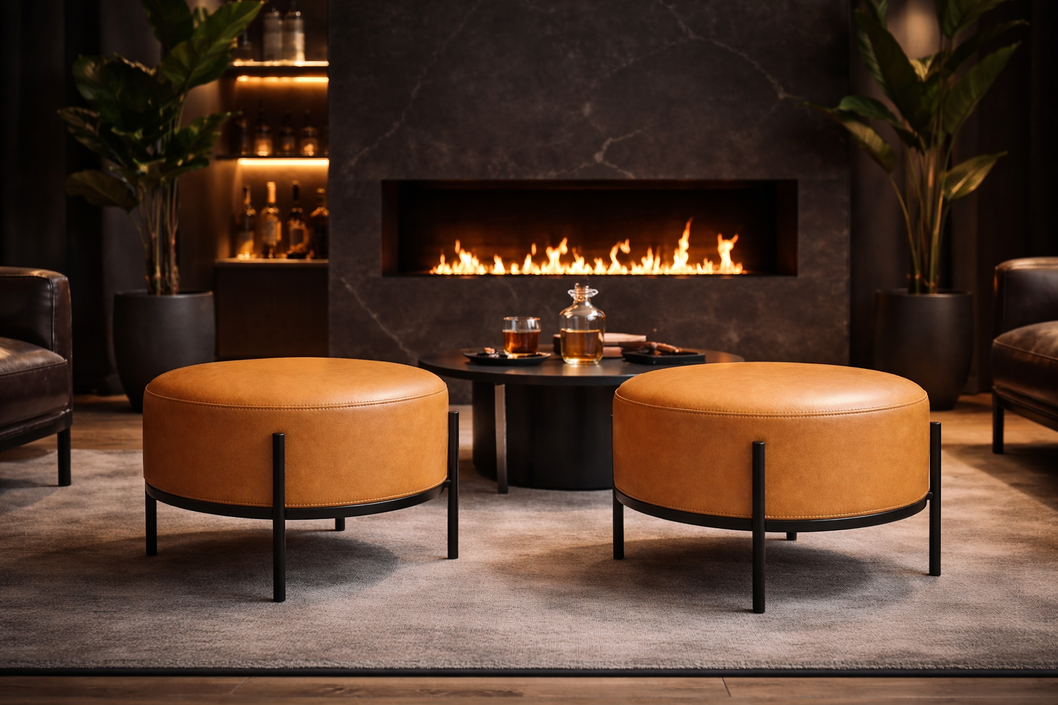 the BRYSON ottoman in a styled room setting