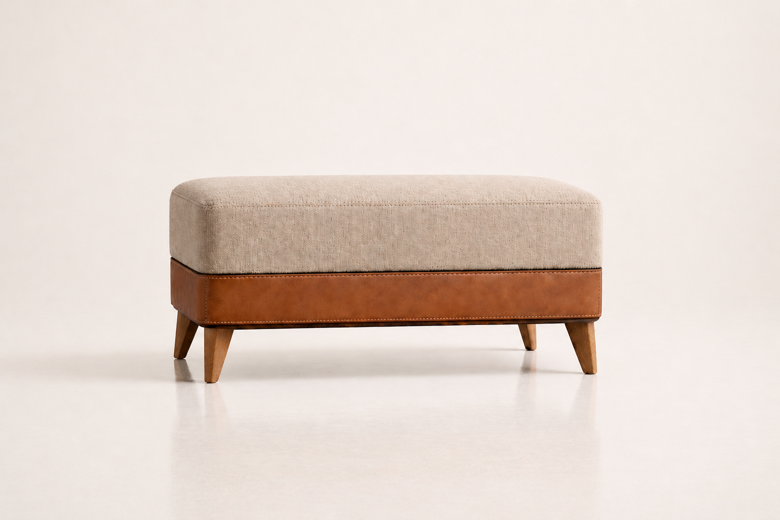 the ANNA ottoman in warm darker cream full-grain leather (MOON MIST)