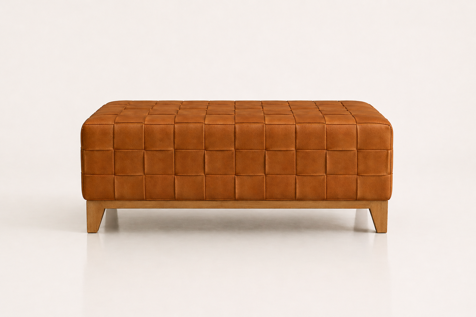 the JONATHAN ottoman in dark tan brown full-grain leather (HONEY SAND)