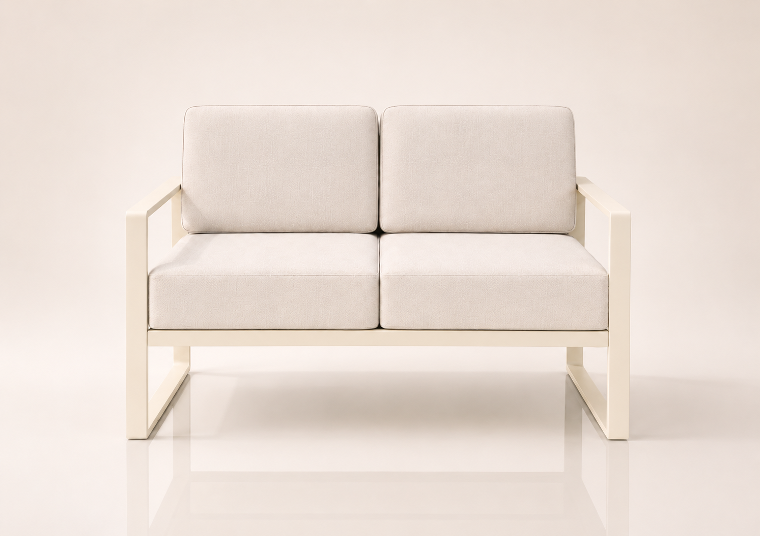 the ZAMBIA EUPHORIA designer patio sofa outdoor piece in ivory cream off-white fabric (TUSK)