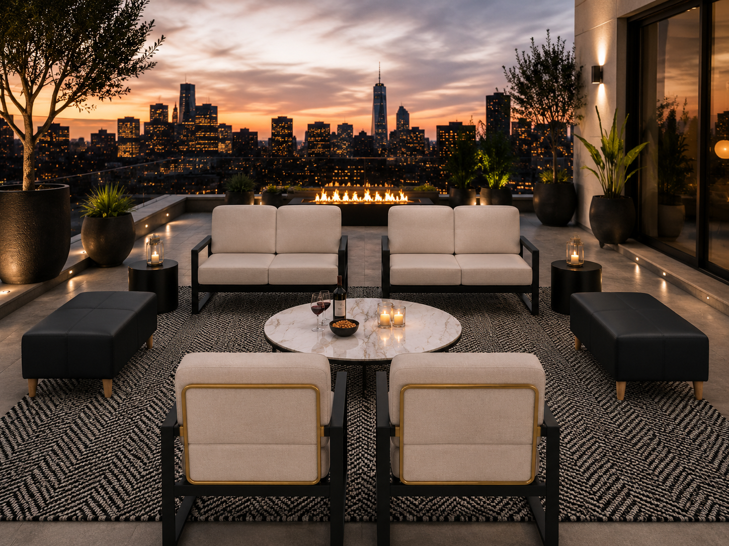 the ZAMBIA EUPHORIA patio occasional chair outdoor piece in a styled room setting