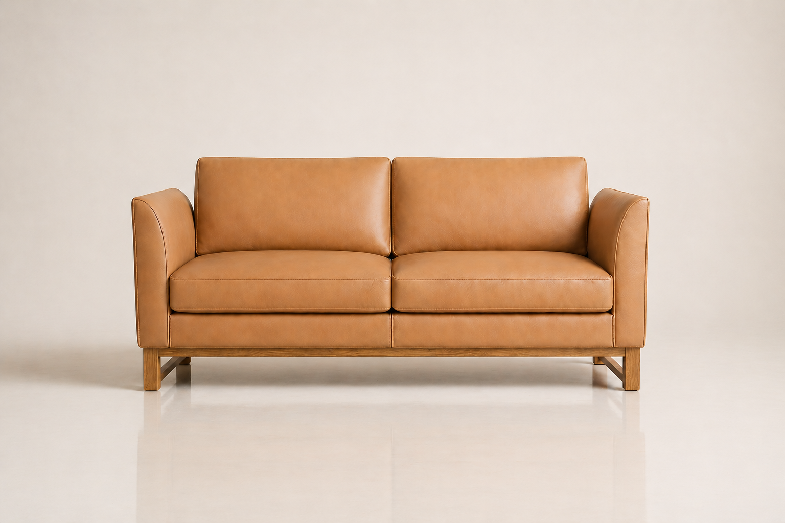 the CHANTALLE sofa in soft caramel tan full-grain leather (SAVANNAH DREAM)