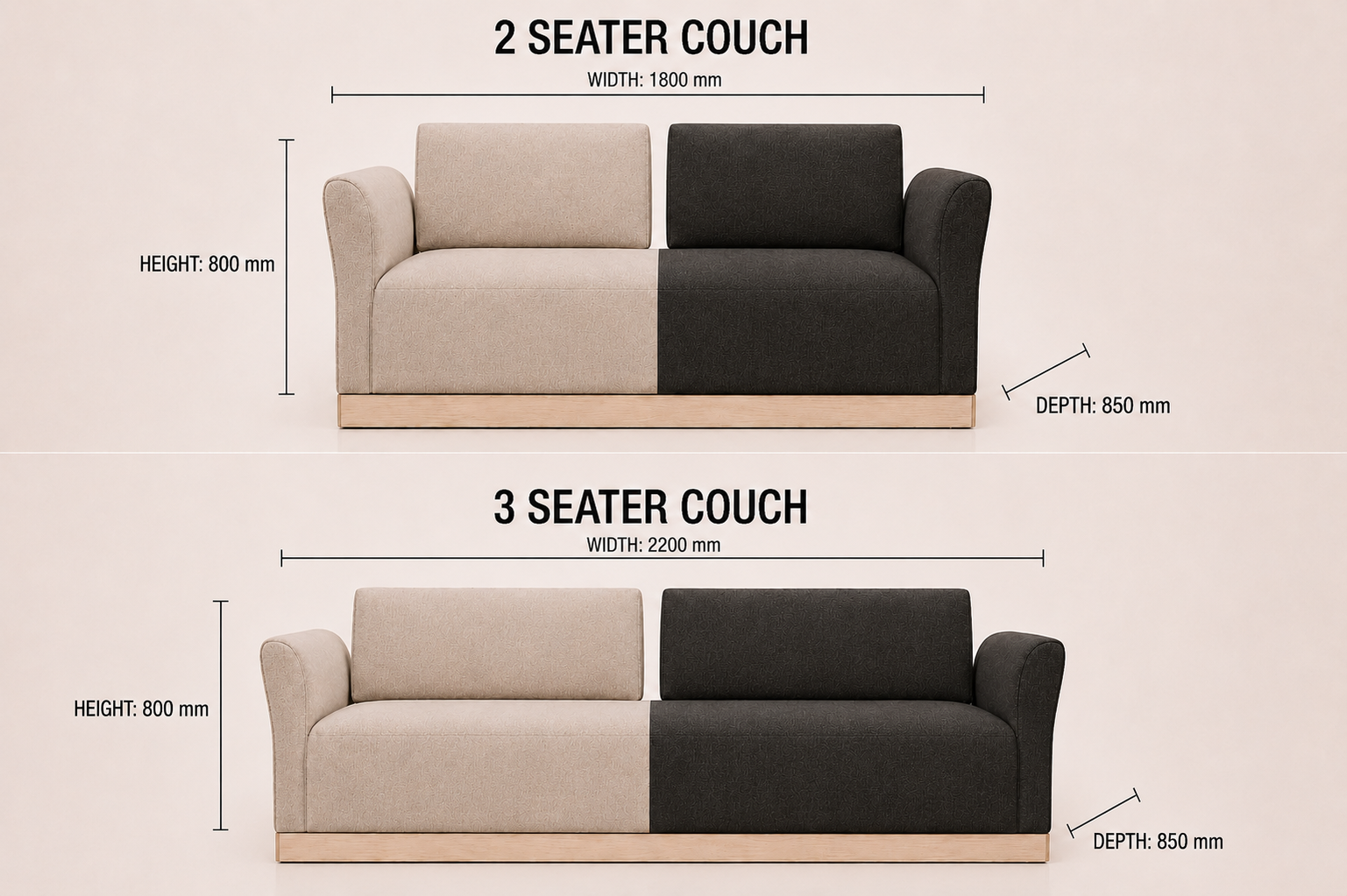 the SU-MARI sofa dimensions diagram