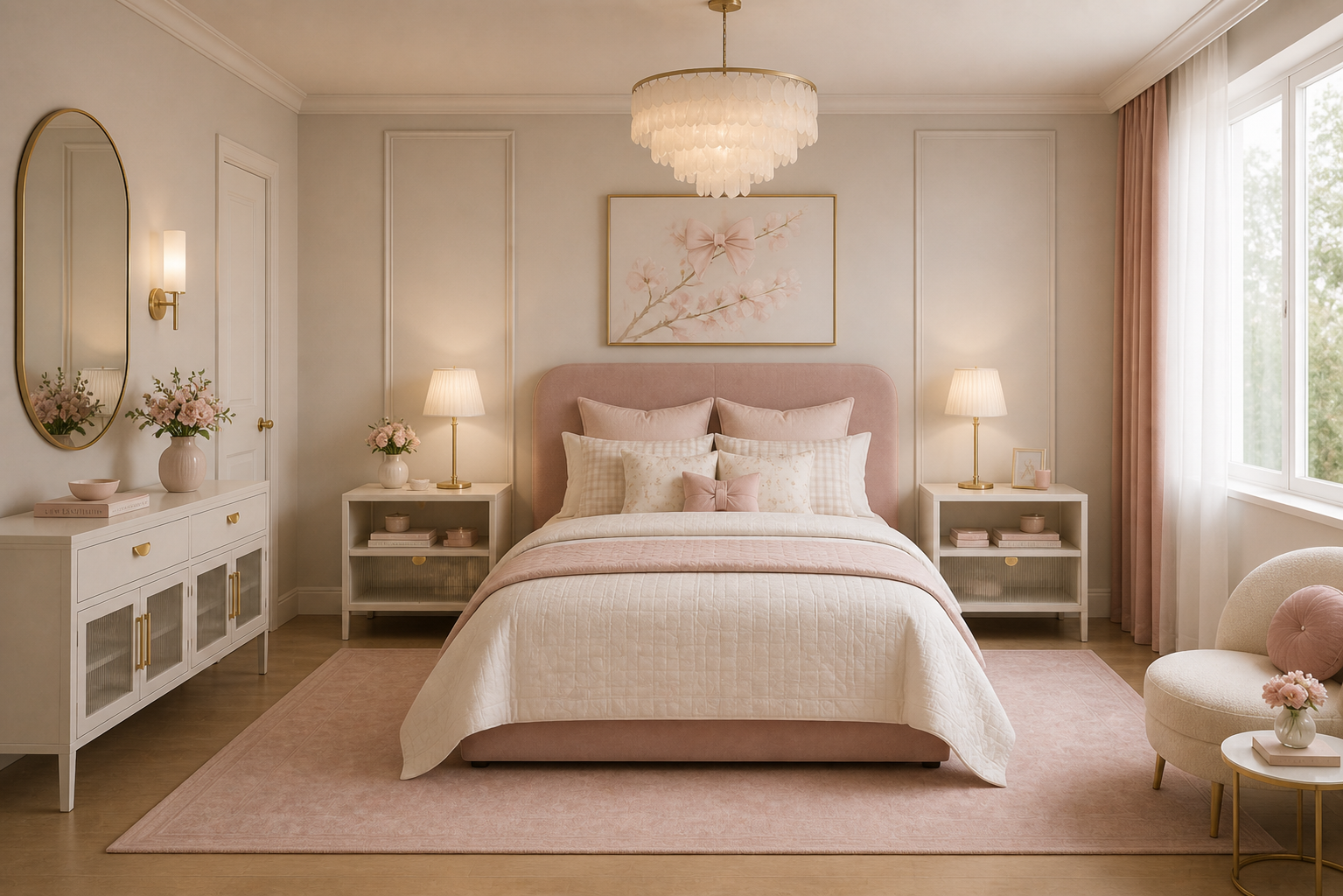 the MARIDENE bedside vanity in a styled room setting