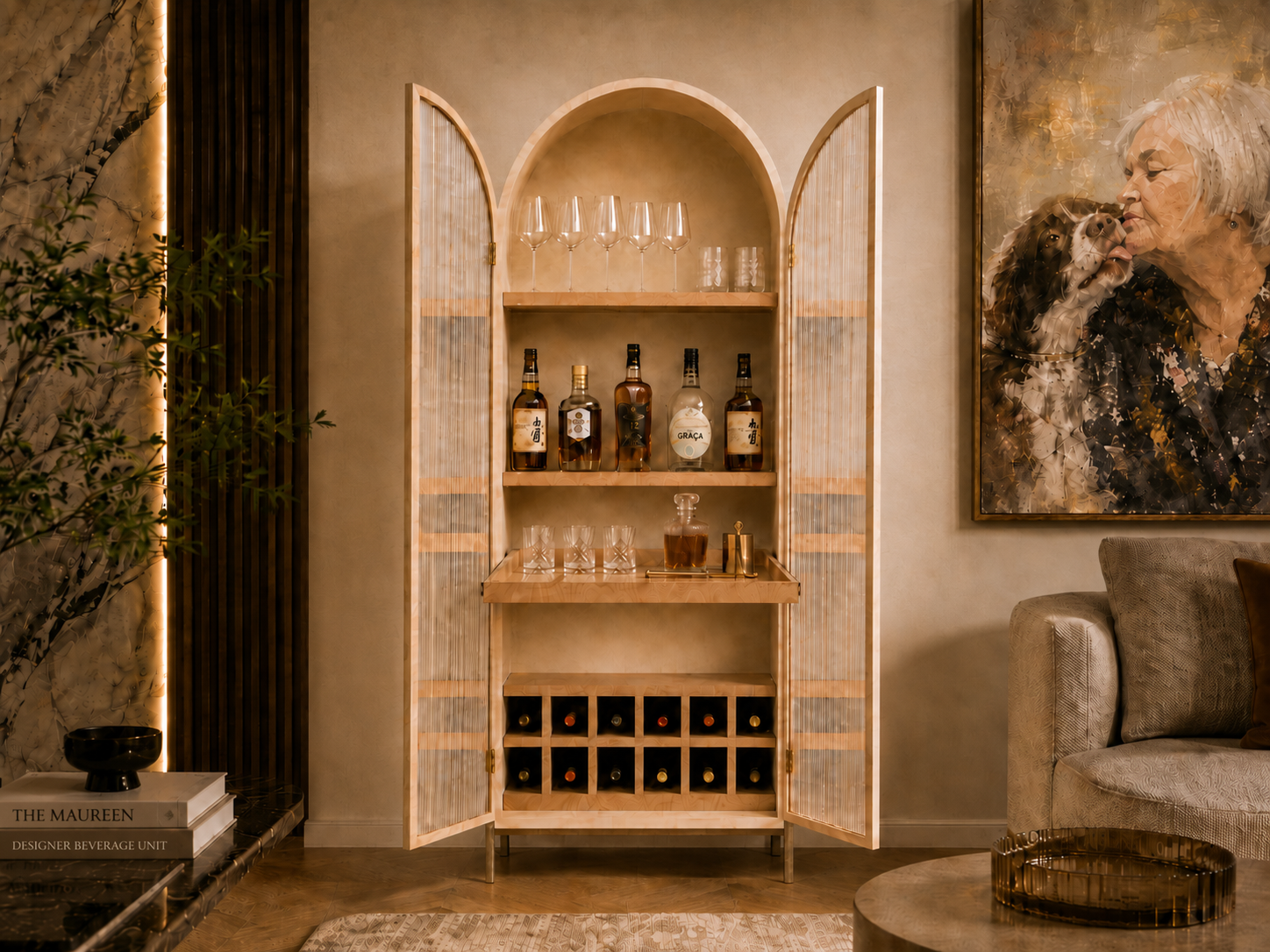 the MAUREEN beverage unit in a styled room setting