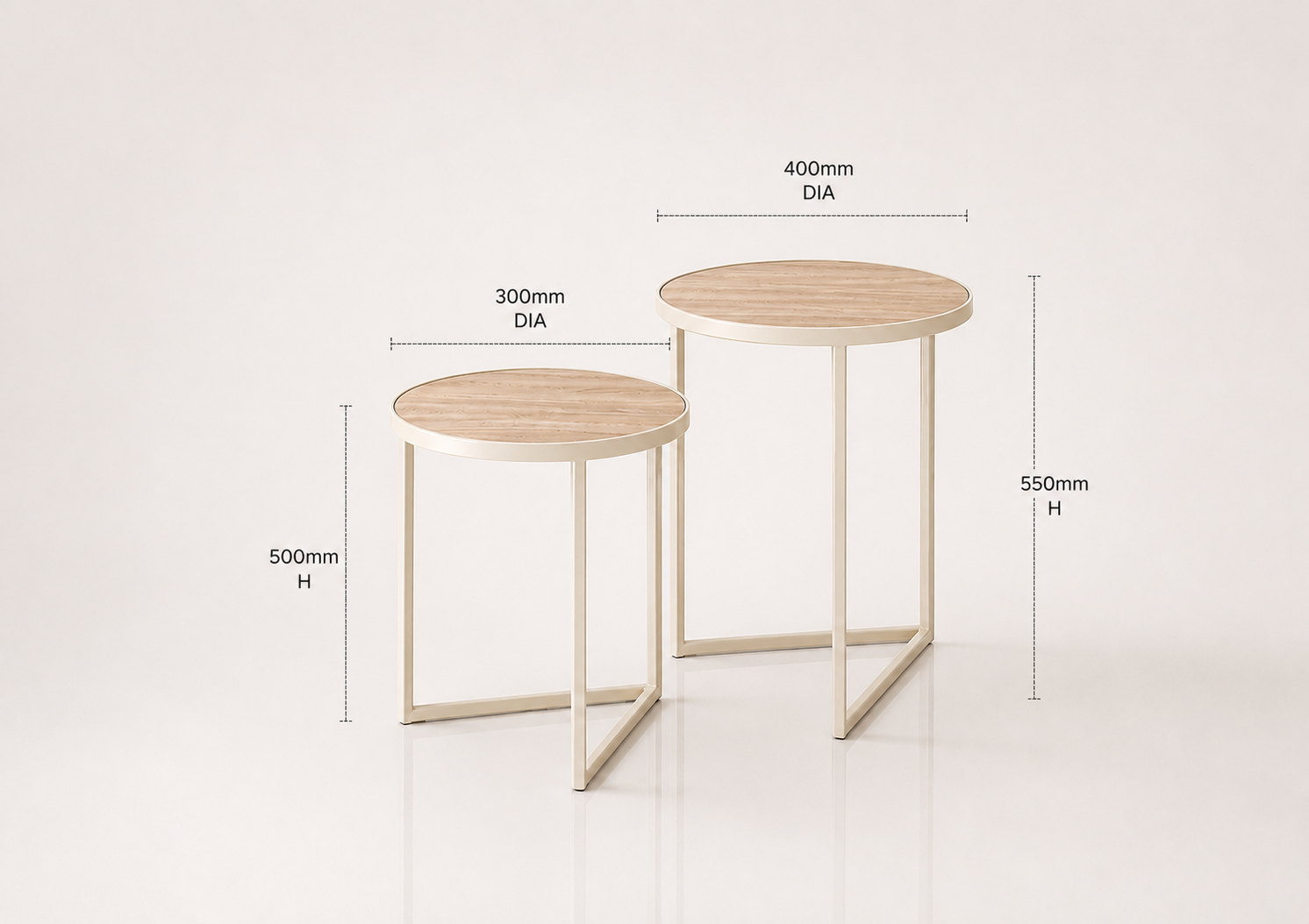 the BENNETT side table set dimensions diagram