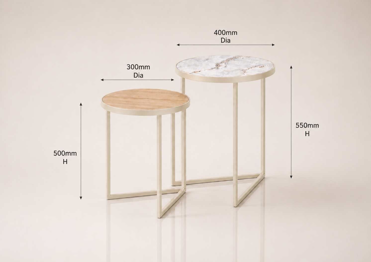 the CAS nesting table set dimensions diagram