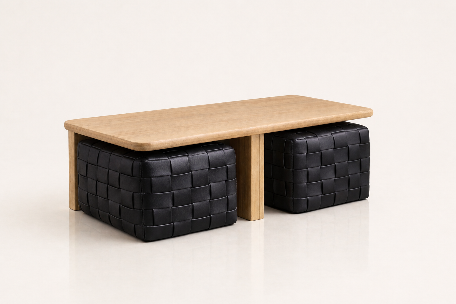 the JONATHAN side table in black full-grain leather (BLACK RAIN)