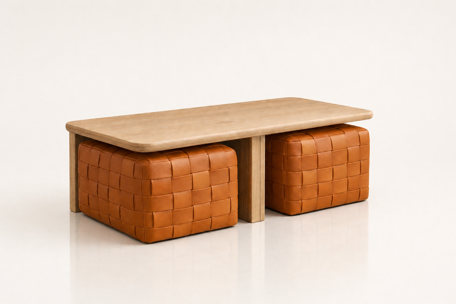 the JONATHAN side table in dark tan brown full-grain leather (HONEY SAND)
