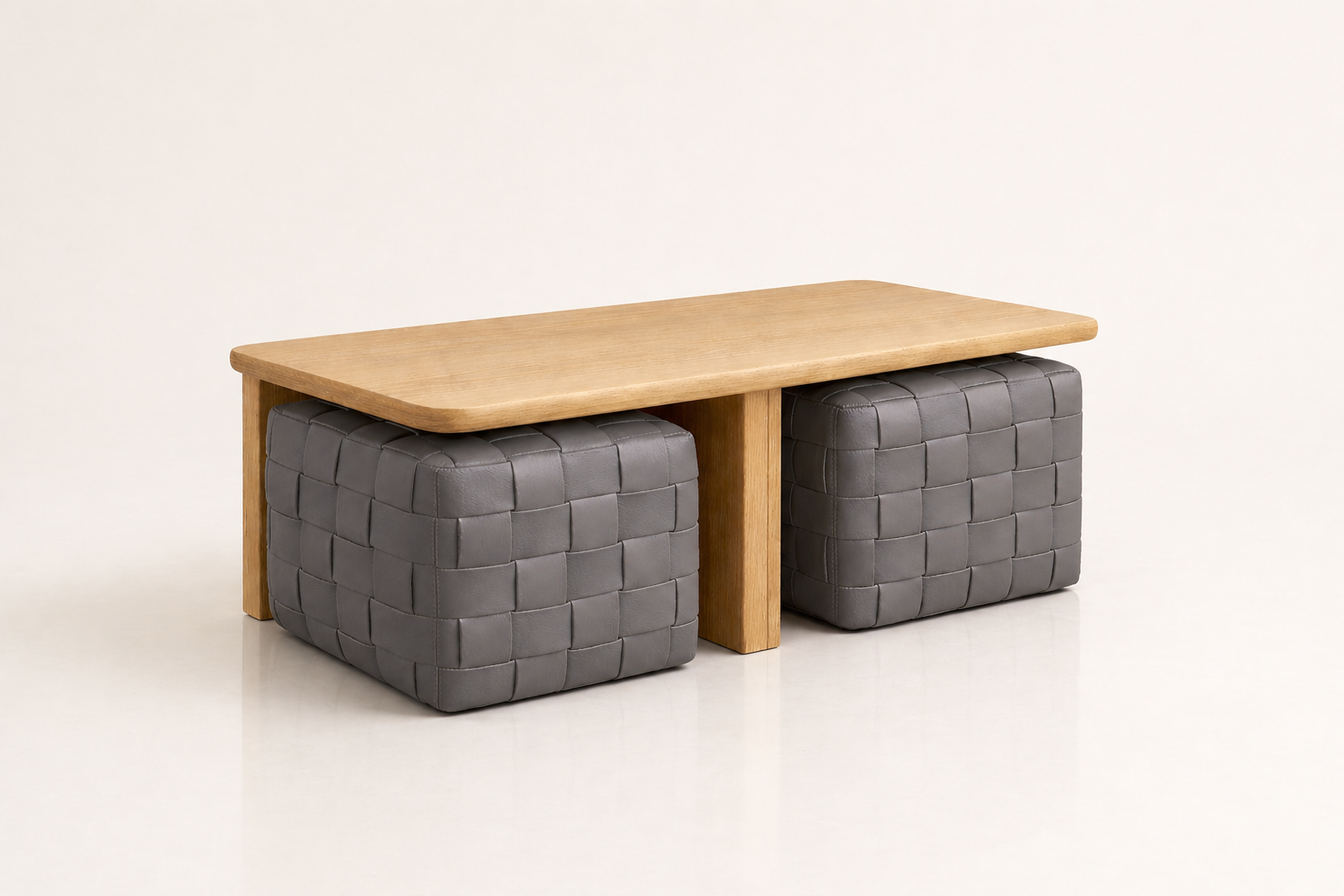 the JONATHAN side table in grey full-grain leather (QUIET STORM)
