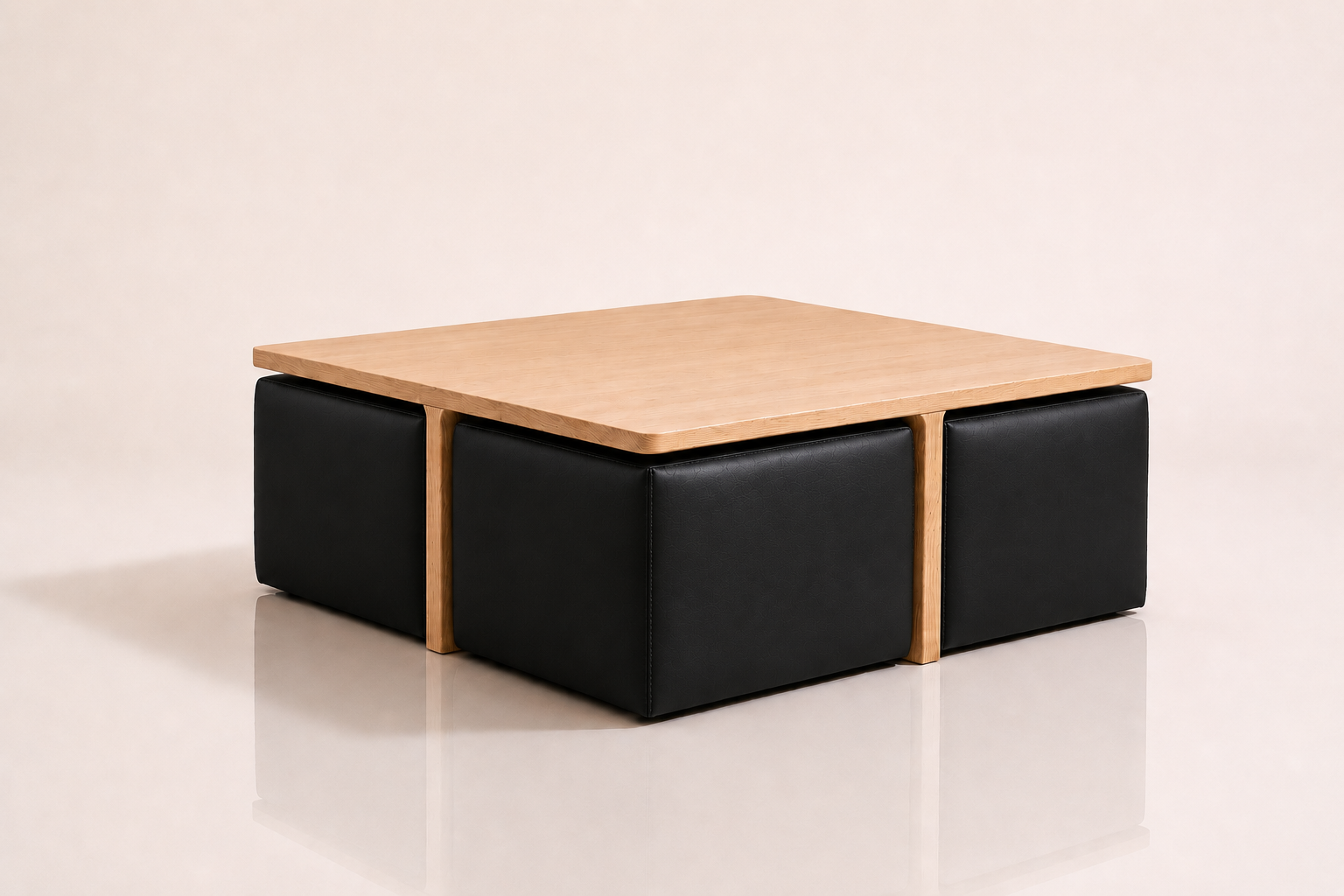 the PAULA coffee table in black full-grain leather (BLACK RAIN)