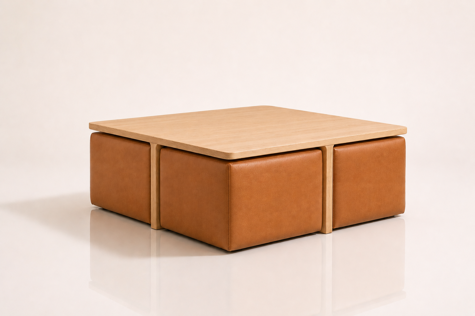 the PAULA coffee table in dark tan brown full-grain leather (HONEY SAND)
