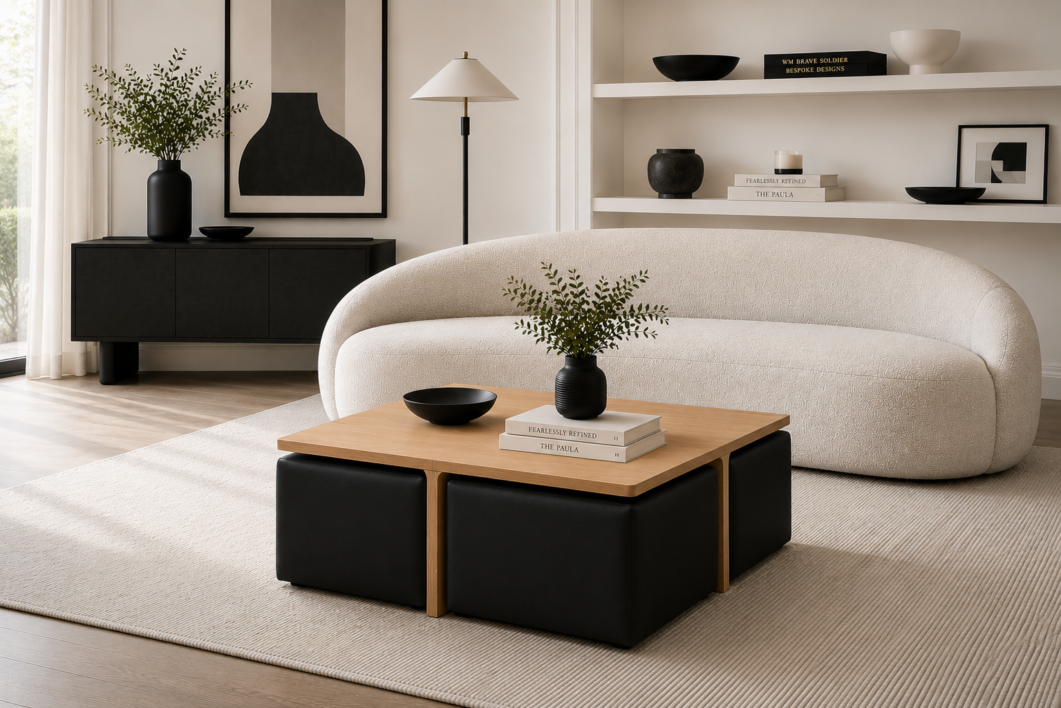 the PAULA coffee table in a styled room setting