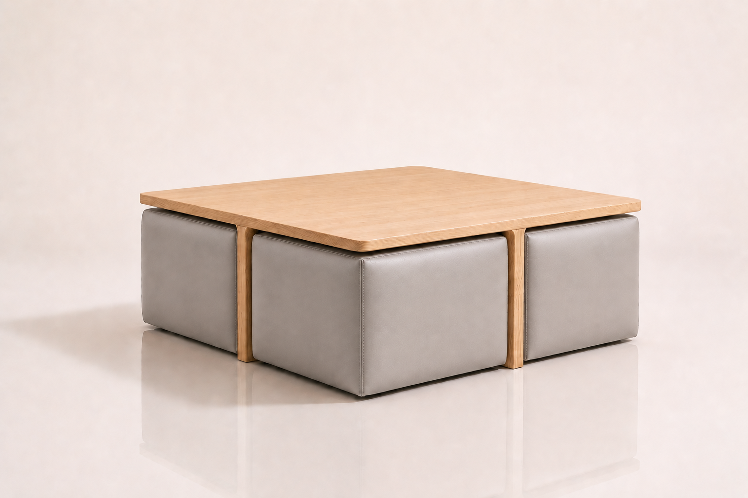 the PAULA coffee table in grey full-grain leather (QUIET STORM)