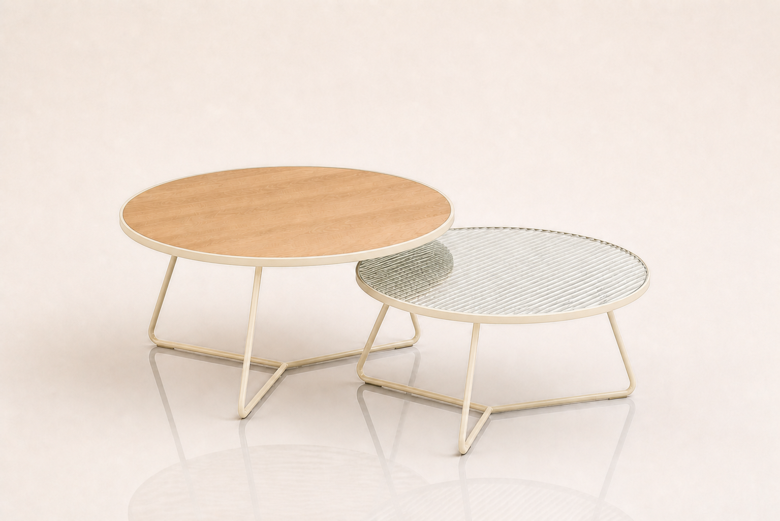 the RUMÉ nested coffee table in ivory cream off-white (TUSK)