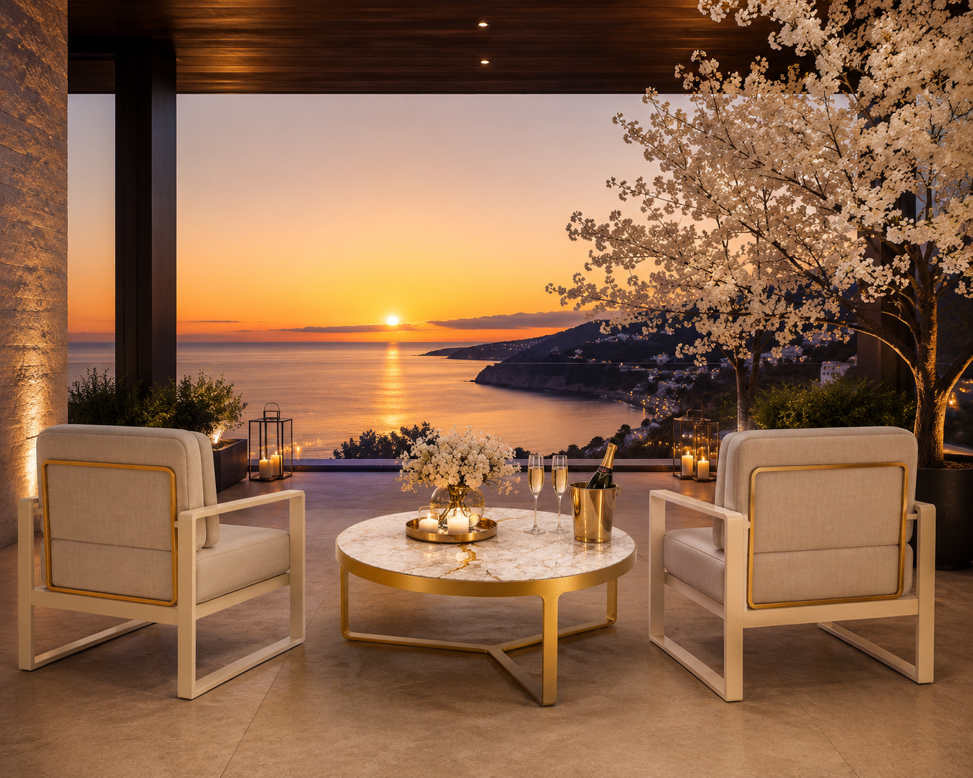 the ZAMBIA EUPHORIA SUNSET coffee table in a styled room setting