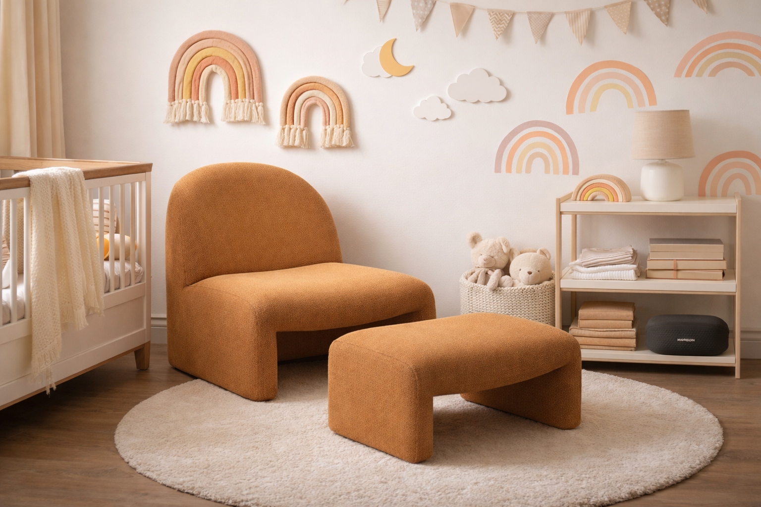 the RUMÉ unwind chair in a styled room setting