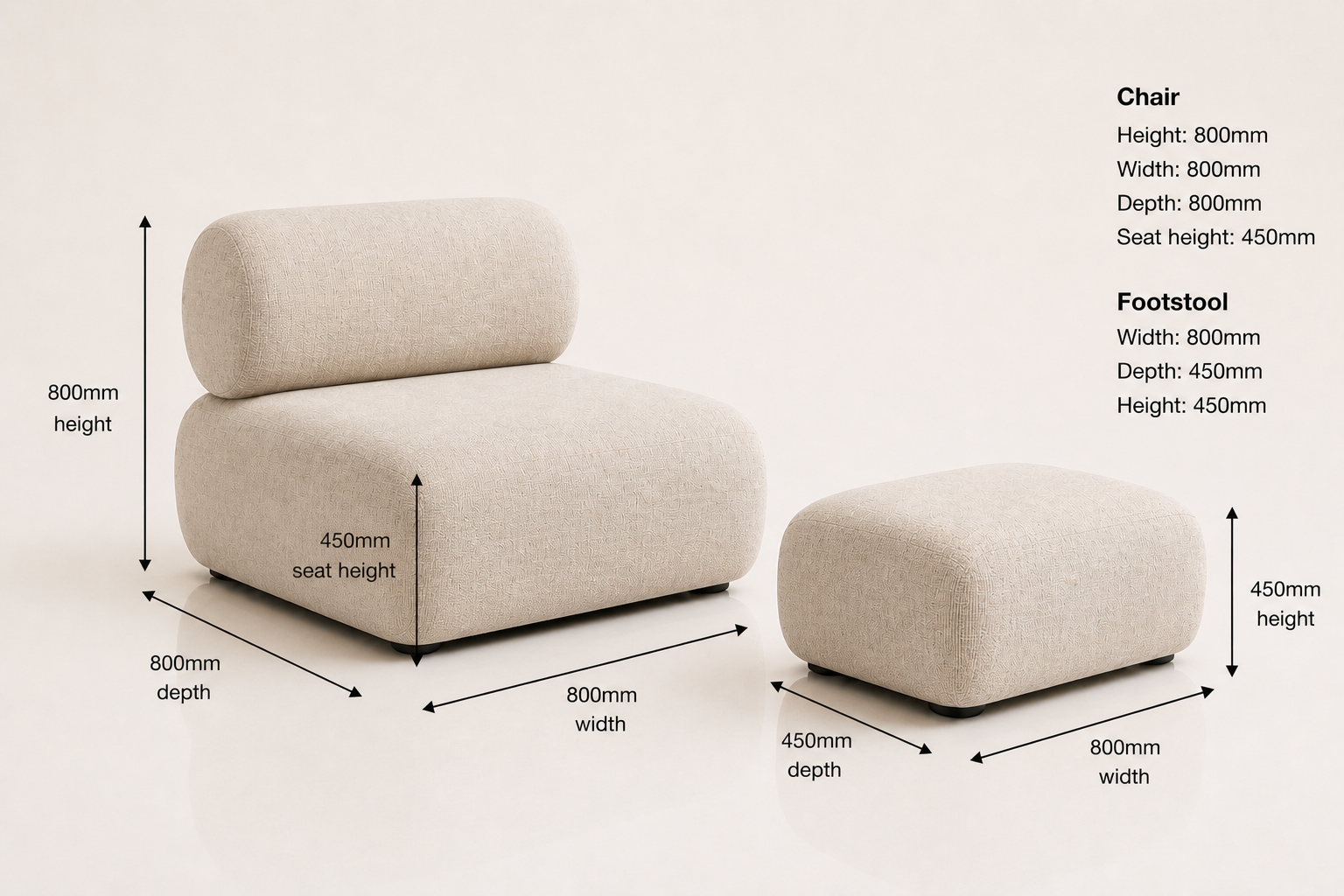 the SU-MARI unwind chair dimensions diagram